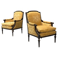 Louis XVI Style, Beige Fabric, Mahogany, Lounge Chairs, France, 1920s