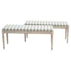 Louis XVI Style Bench White Painted With Striped Fabric