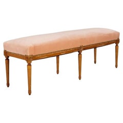 Louis XVI Style Bench with Apricot Velvet Upholstery and Carved Fluted Legs