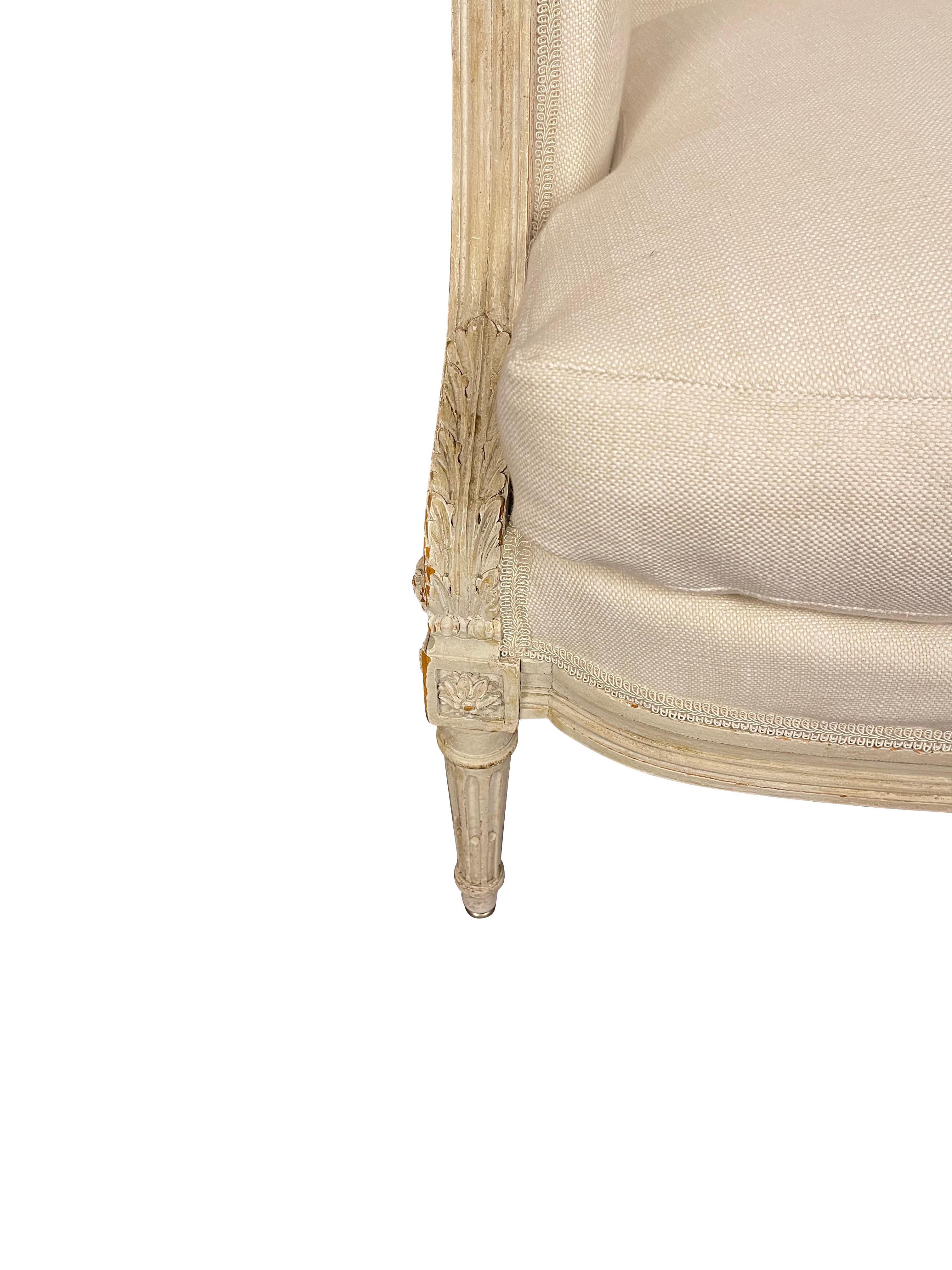 American Louis XVI Style Bergere Chair with Linen 