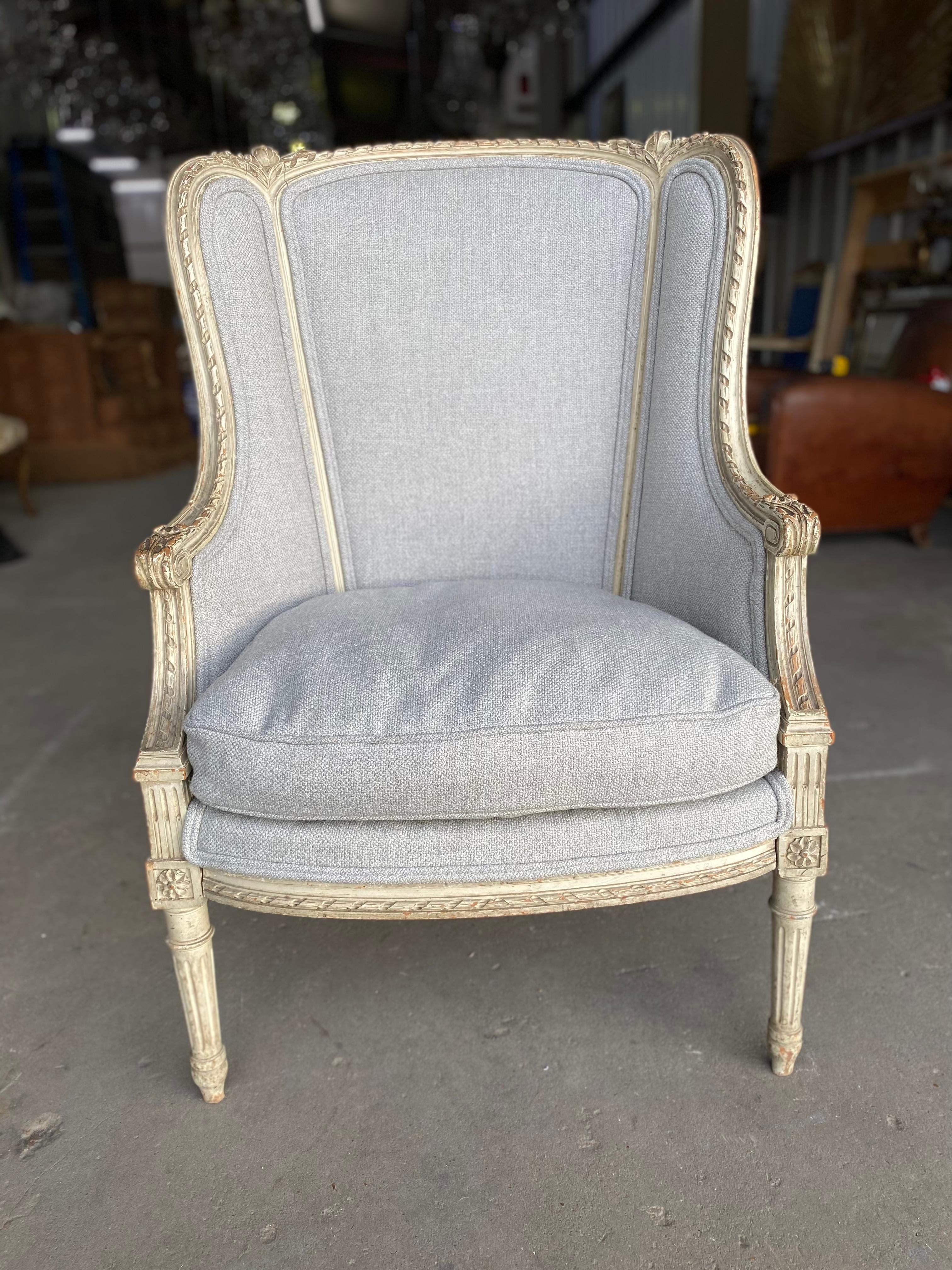 French Louis XVI Style Bergere Wing Chair