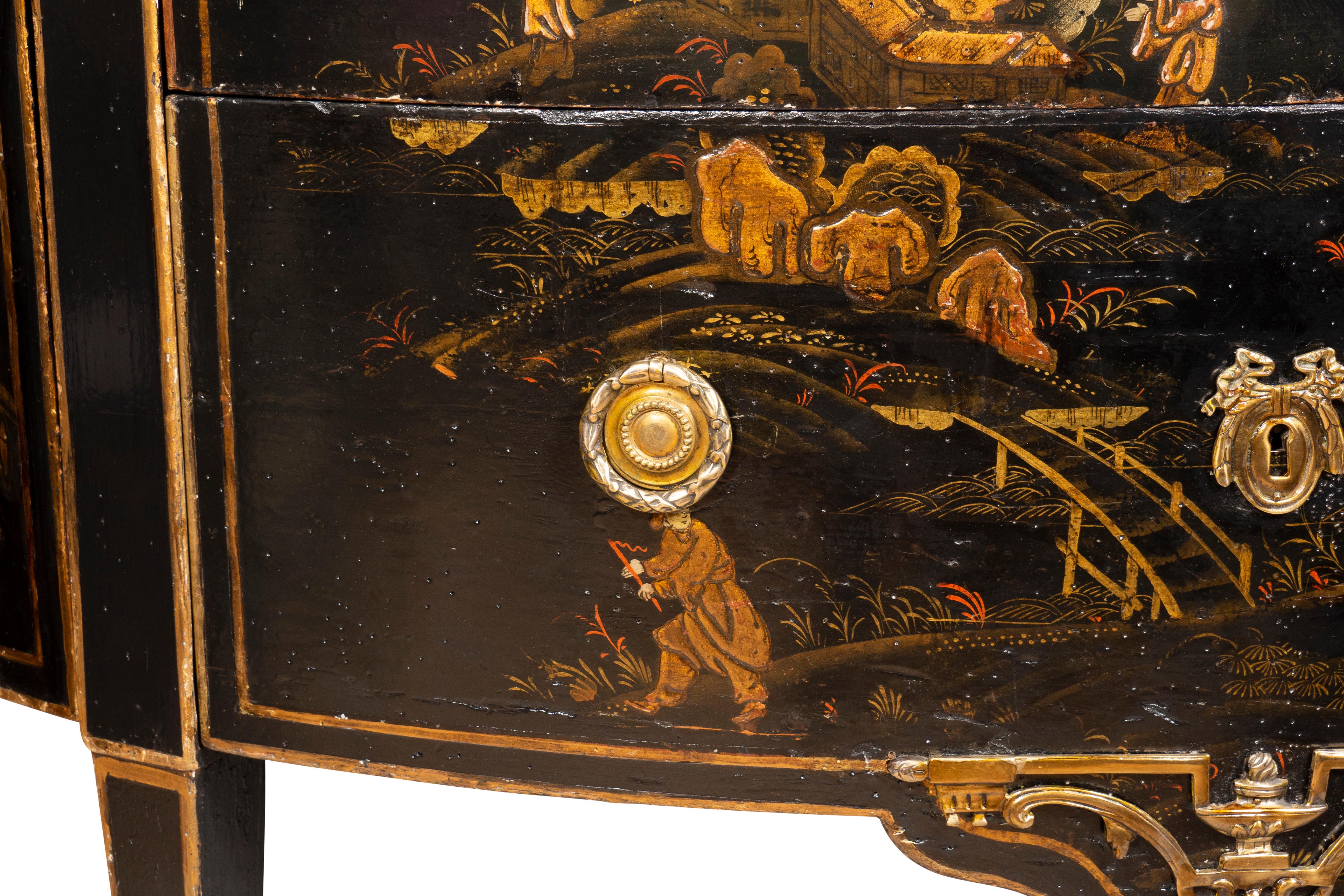 Louis XVI Style Black and Gold Japanned Chinoiserie Demilune Commode For Sale 10