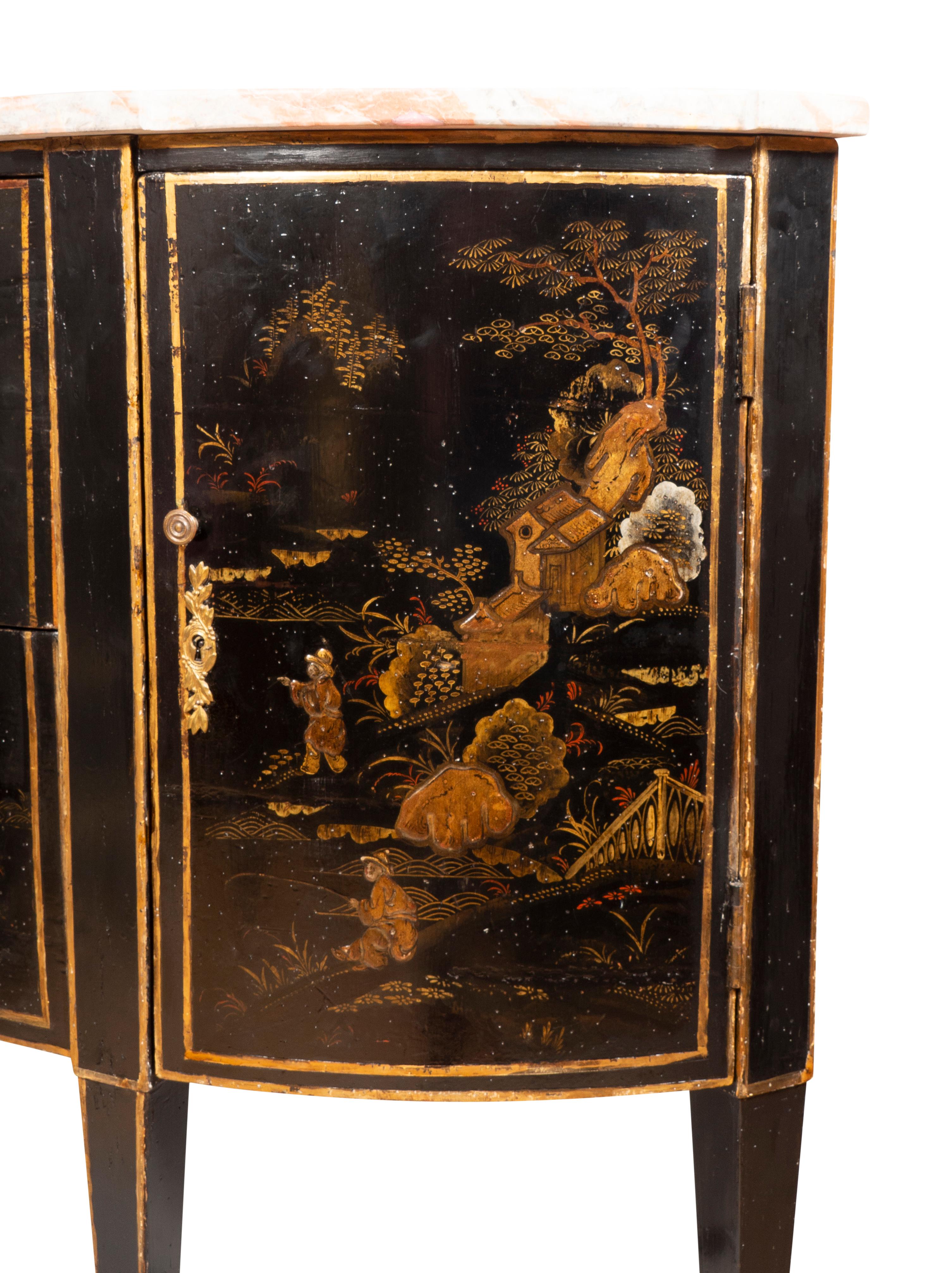 Louis XVI Style Black and Gold Japanned Chinoiserie Demilune Commode For Sale 12