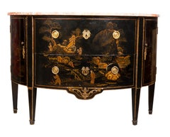Louis XVI Style Black and Gold Japanned Chinoiserie Demilune Commode