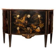 Louis XVI Style Black and Gold Japanned Chinoiserie Demilune Commode