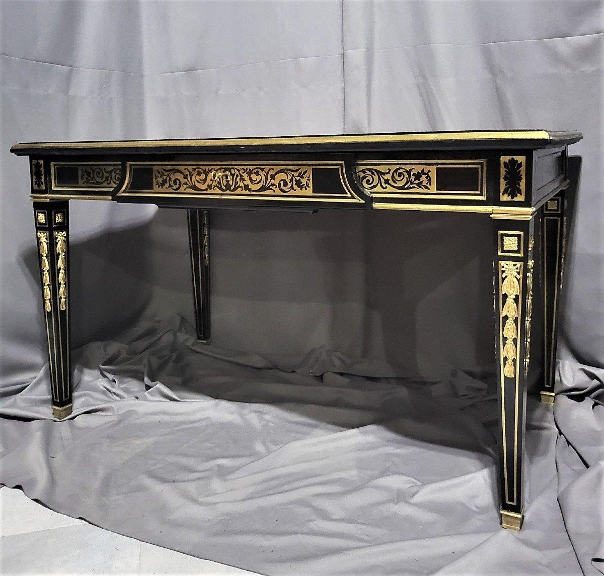 Table de bureau Boulle en bronze doré noir Louis XVI 19ème siècle en vente 3