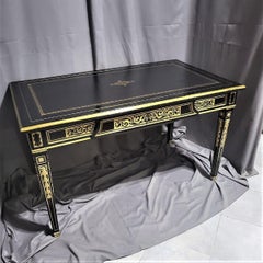Louis XVI French Black Gilt Bronze Desk Table Boulle 19th Century