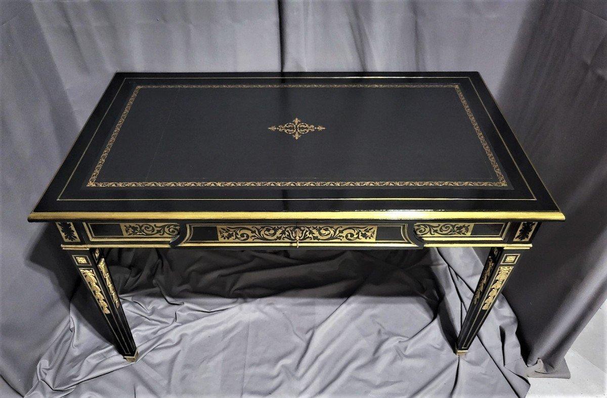 Louis XVI Französisch Schwarz vergoldete Bronze Schreibtisch Tisch Boulle 19. (Louis XVI.) im Angebot