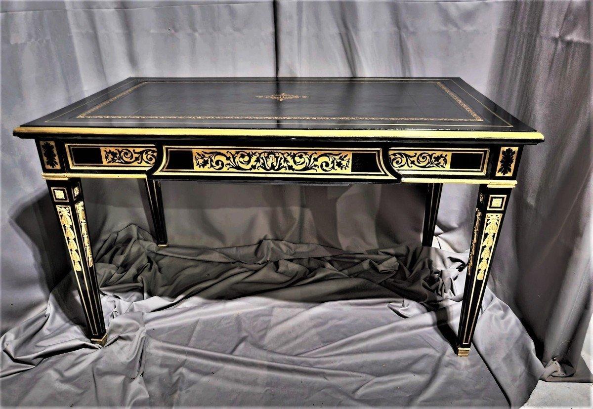 Late 19th Century Louis XVI French Black Gilt Bronze Desk Table Boulle 19th Century For Sale