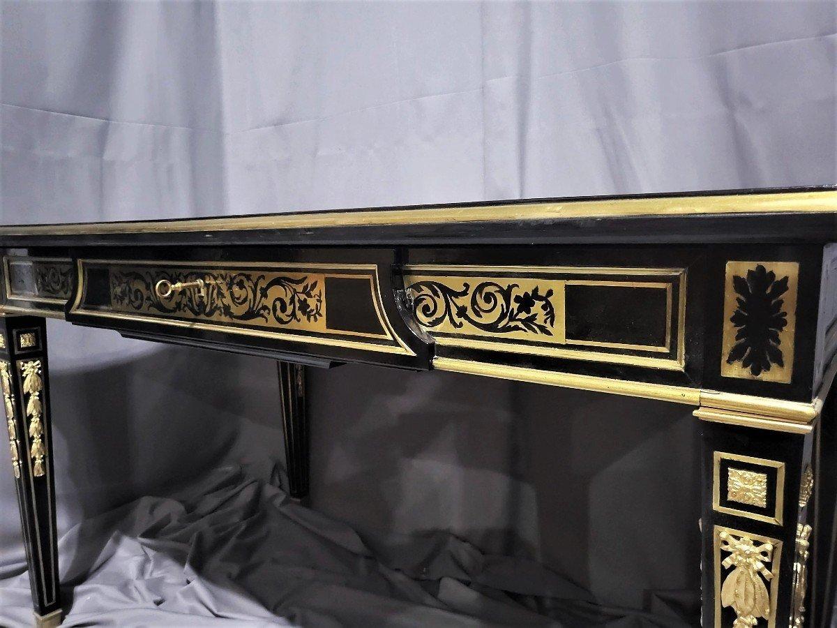 Louis XVI Französisch Schwarz vergoldete Bronze Schreibtisch Tisch Boulle 19. im Zustand „Gut“ im Angebot in Paris, FR
