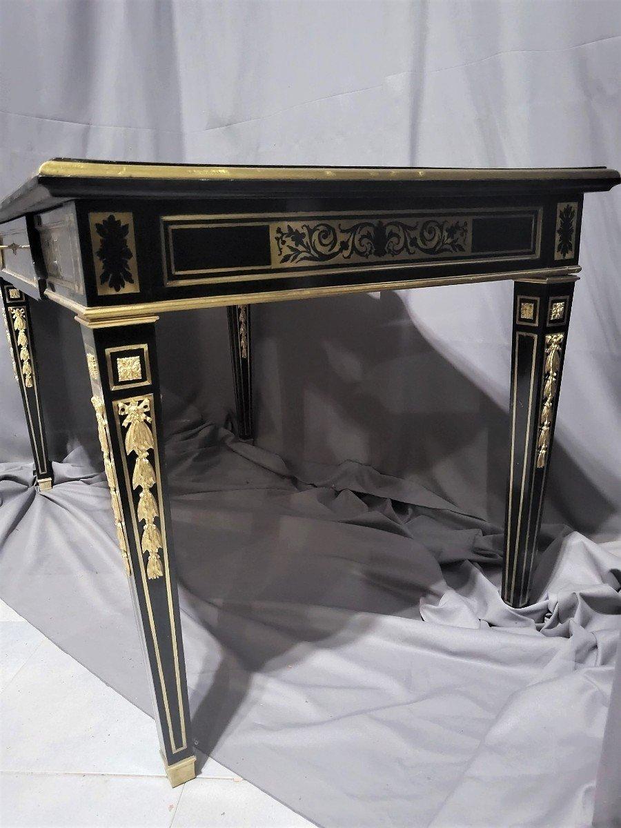 Louis XVI Französisch Schwarz vergoldete Bronze Schreibtisch Tisch Boulle 19. (Spätes 19. Jahrhundert) im Angebot
