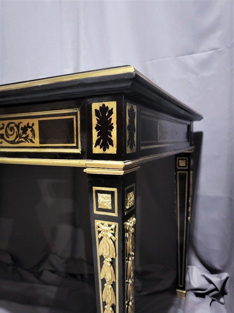 Louis XVI Französisch Schwarz vergoldete Bronze Schreibtisch Tisch Boulle 19. im Angebot 1
