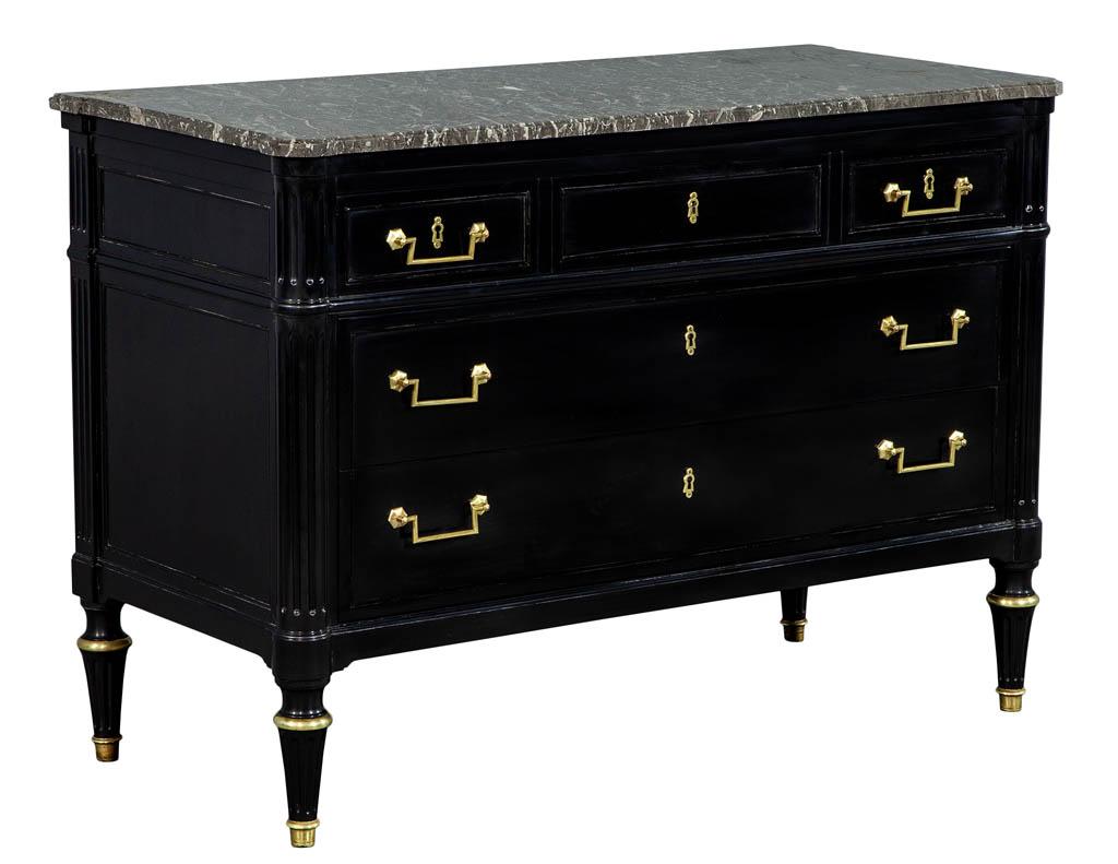 Early 20th Century Louis XVI Style Black Lacquered Commode Chest