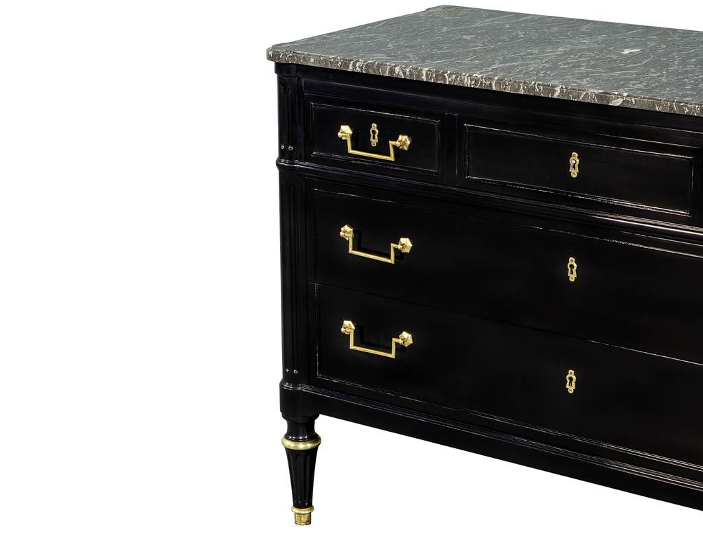 Brass Louis XVI Style Black Lacquered Commode Chest