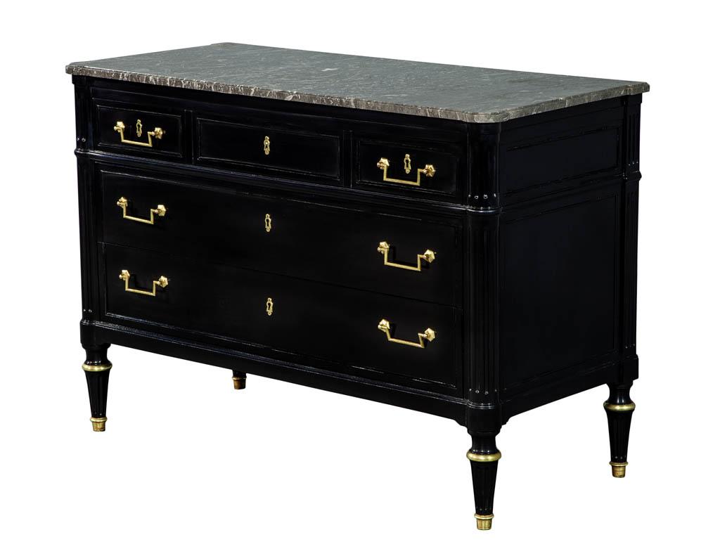 Louis XVI Style Black Lacquered Commode Chest 3