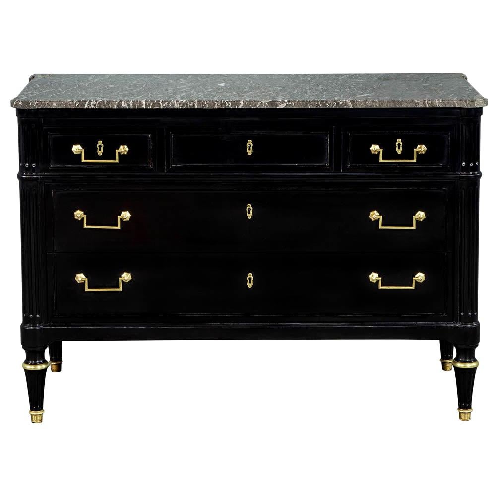 Louis XVI Style Black Lacquered Commode Chest