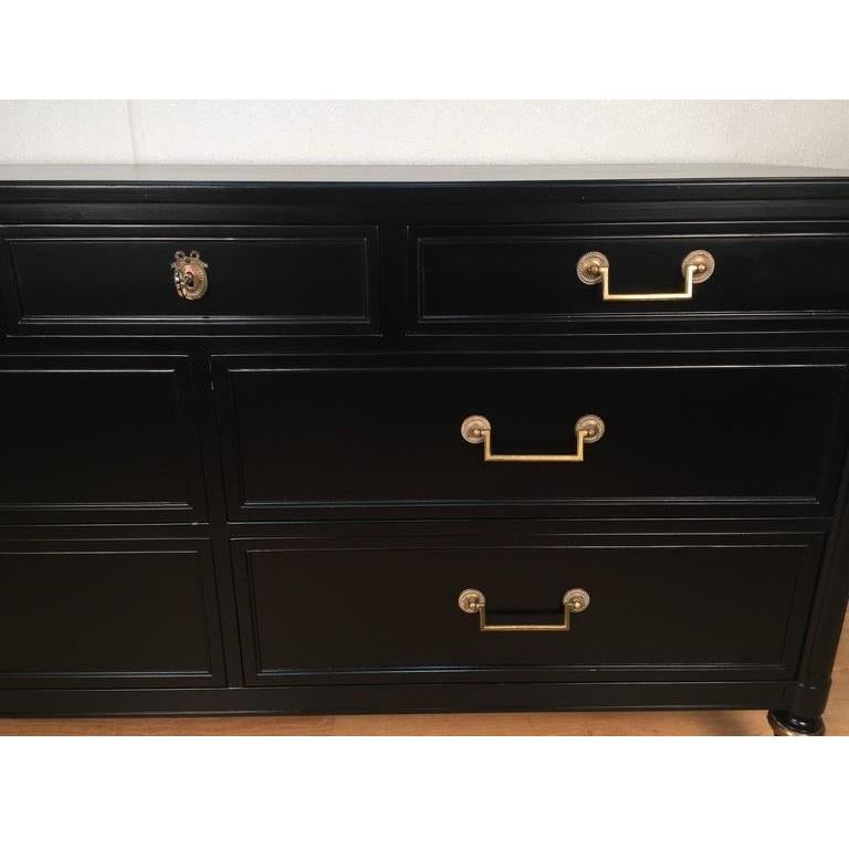 Hollywood Regency Louis XVI Style Black Lacquered Commode in the Manner of Maison Jansen For Sale