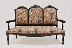 Louis XVI Style Black Lacquered Living Room Set, Settee & 8 Chairs, Spain, 1900s