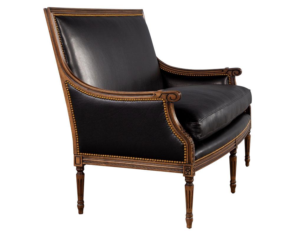 Louis XVI Style Black Leather Settee Sofa For Sale 5