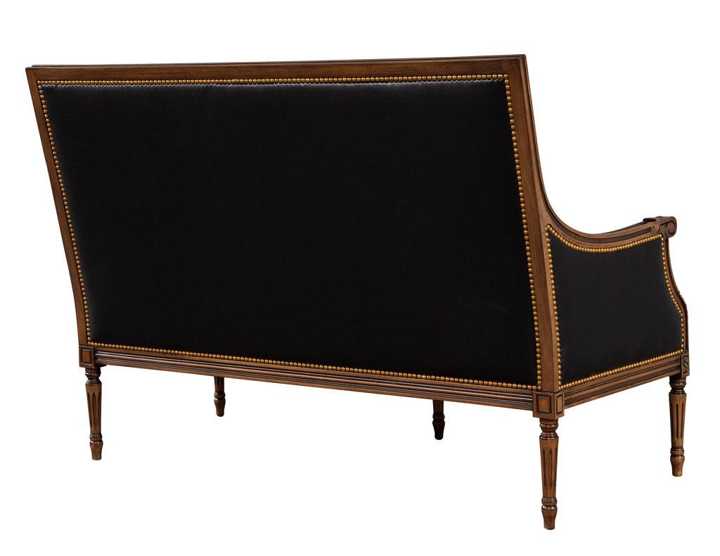 Louis XVI Style Black Leather Settee Sofa For Sale 6