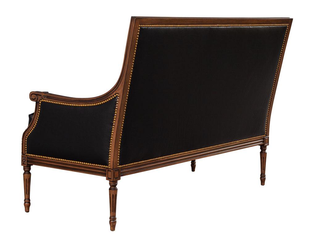 Louis XVI Style Black Leather Settee Sofa For Sale 7