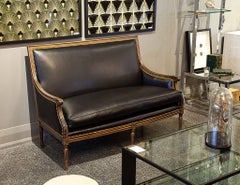 Louis XVI Style Black Leather Settee Sofa