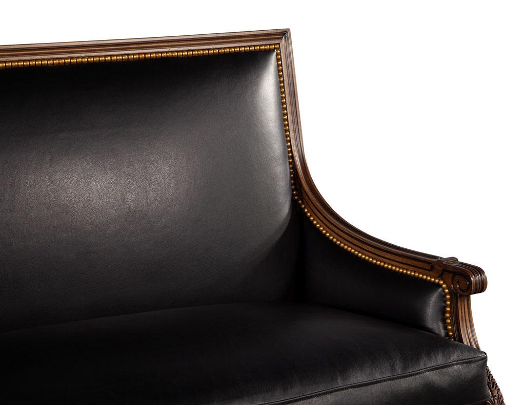 Louis XVI Style Black Leather Settee Sofa For Sale 1