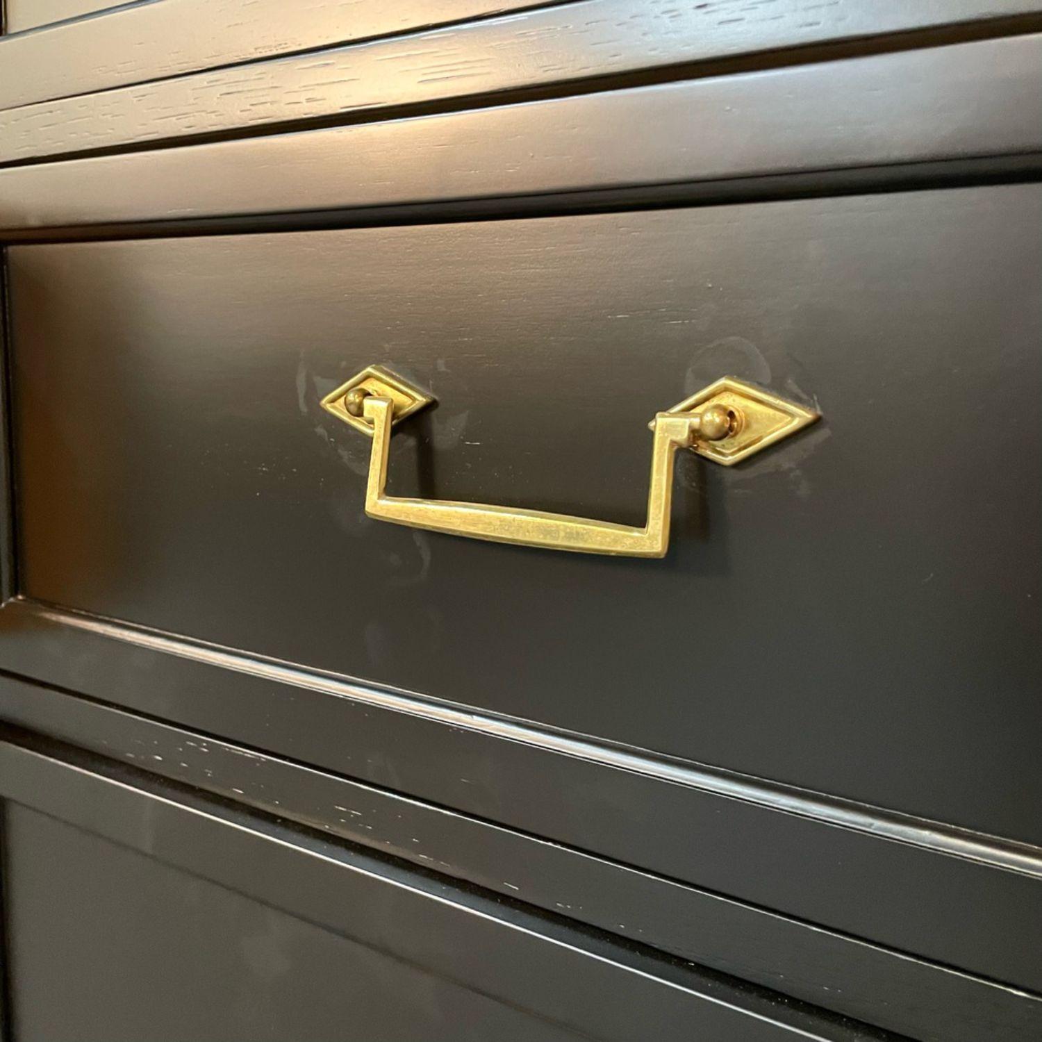 Louis XVI Style Black Matte Dresser / Painted Cabinet, Refinished, Brass Handles 5