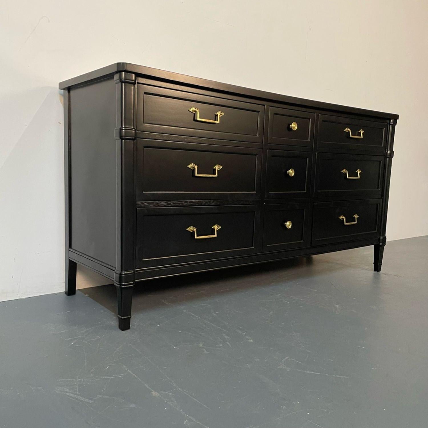 Louis XVI Style Black Matte Dresser / Painted Cabinet, Refinished, Brass Handles 6