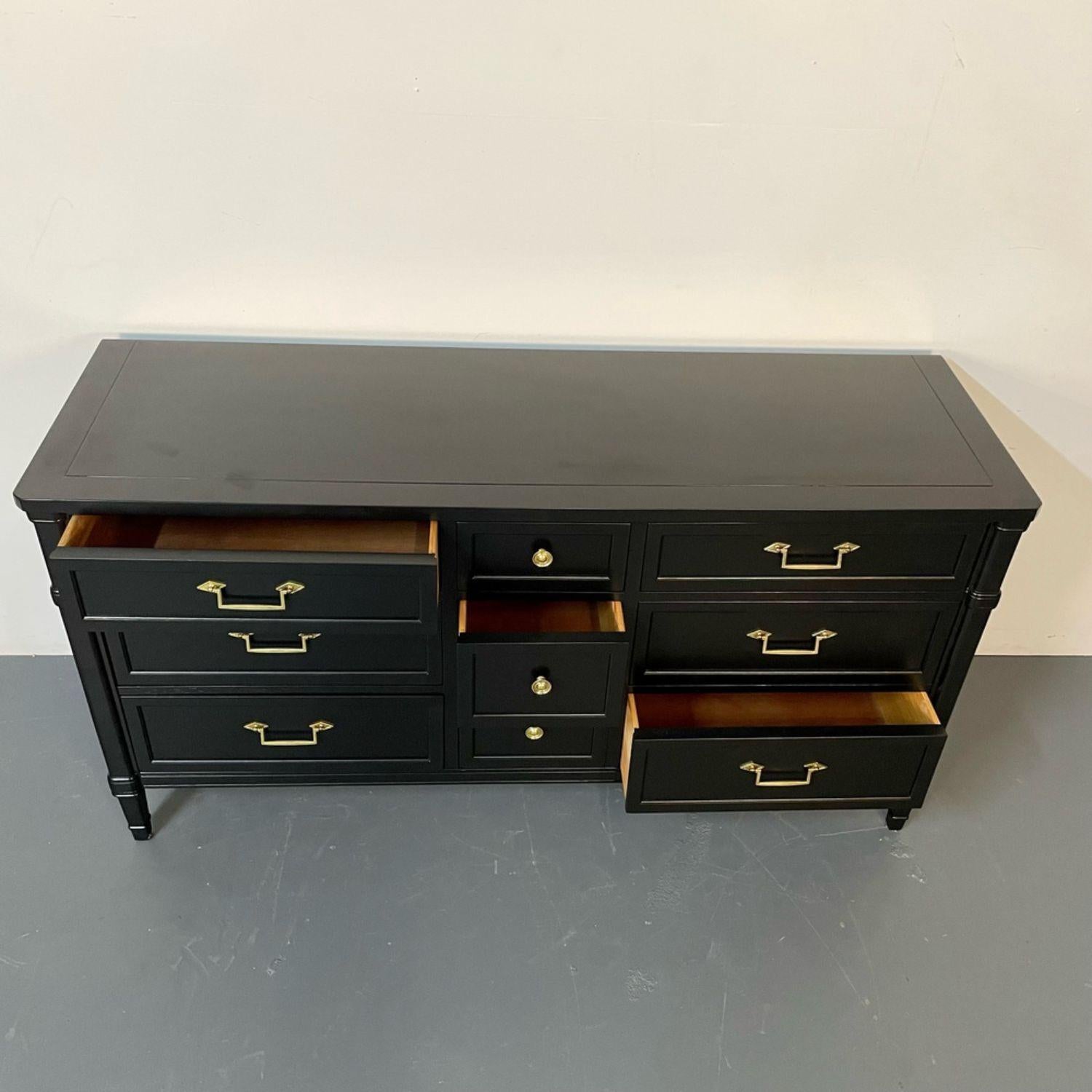 Louis XVI Style Black Matte Dresser / Painted Cabinet, Refinished, Brass Handles 7