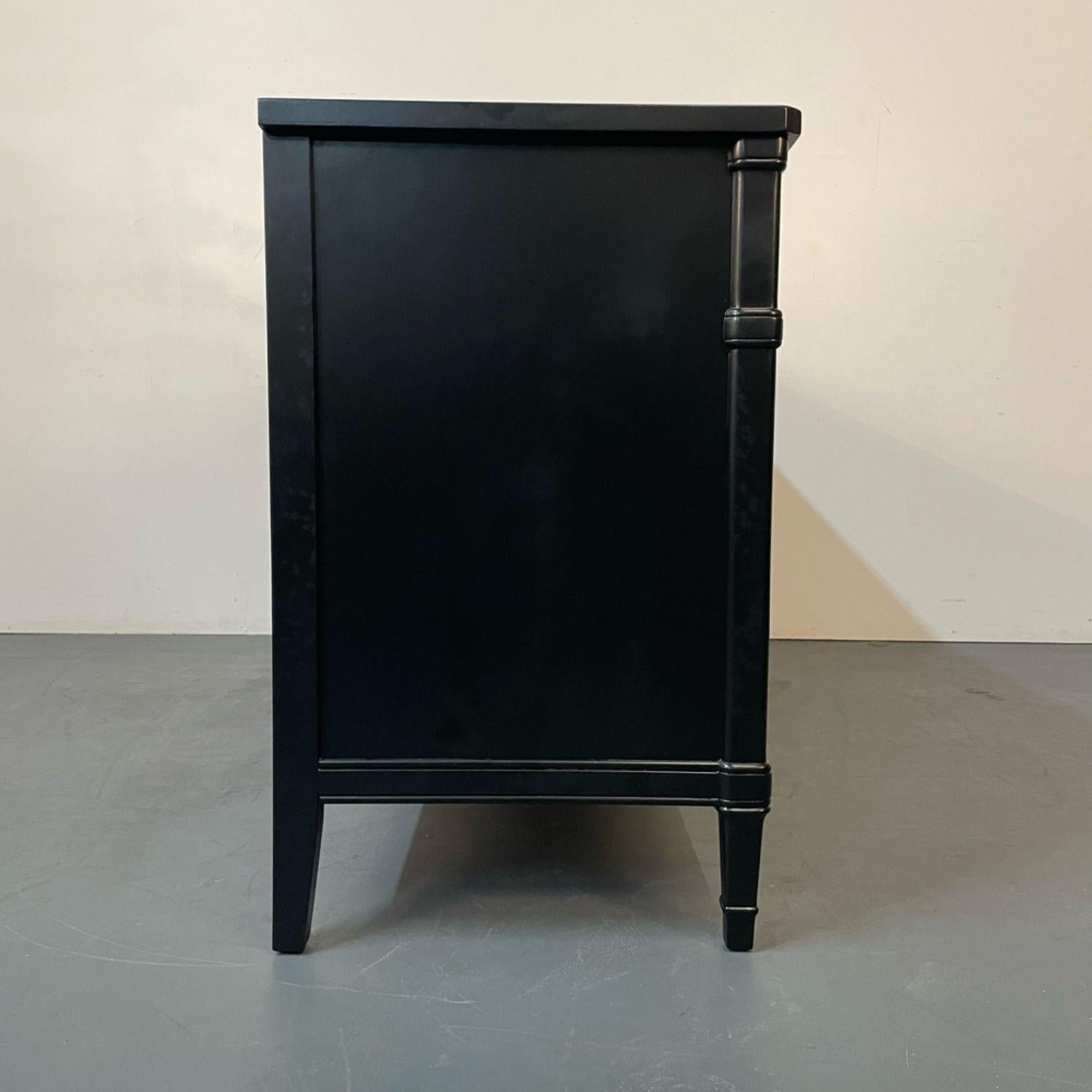 Louis XVI Style Black Matte Dresser / Painted Cabinet, Refinished, Brass Handles 2