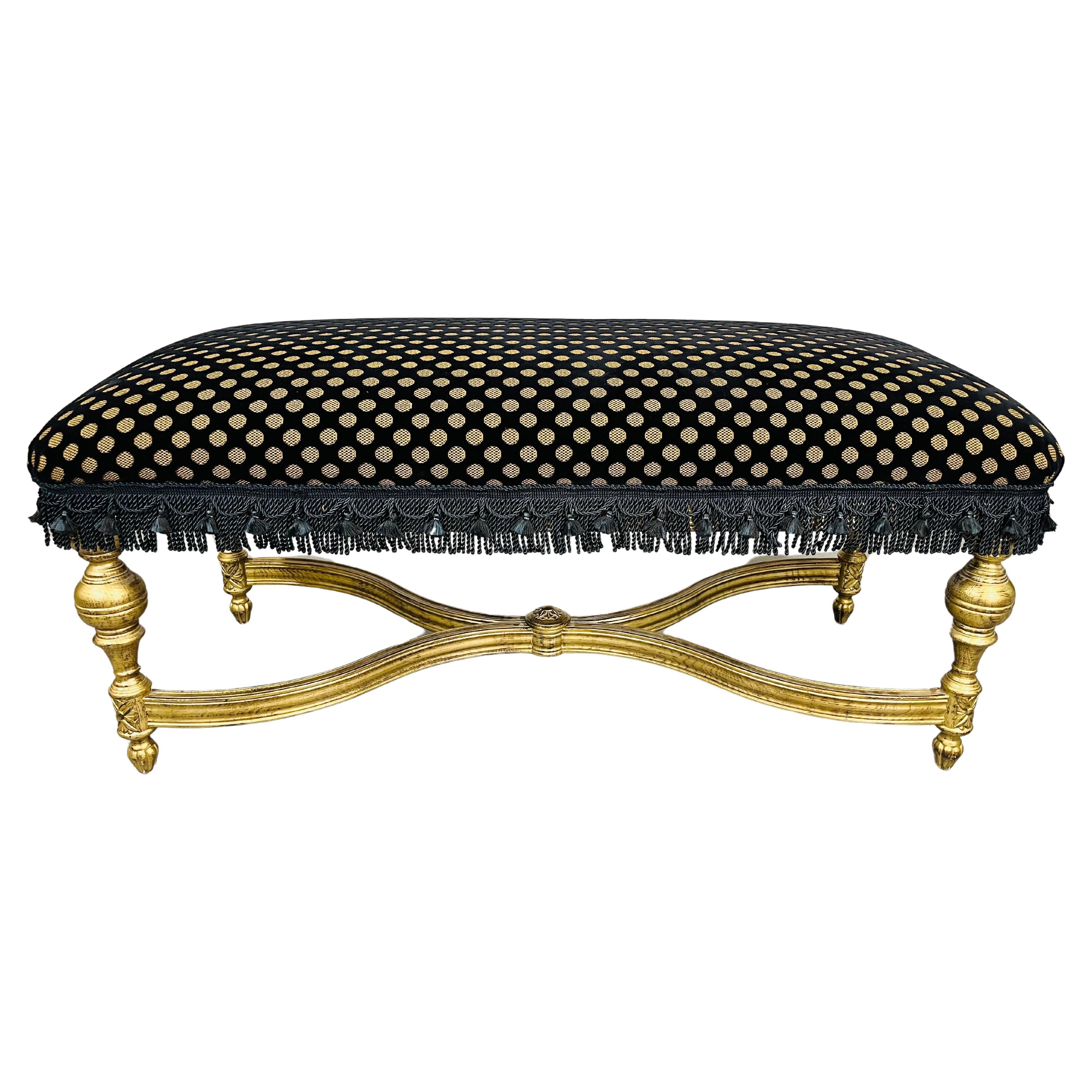 Louis XVI Style Black Mohair & Gold Gilt Ottoman Or Bench