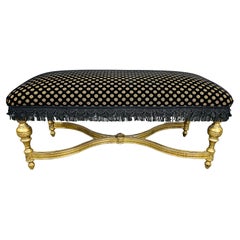 Louis XVI Style Black Mohair & Gold Gilt Ottoman Or Bench