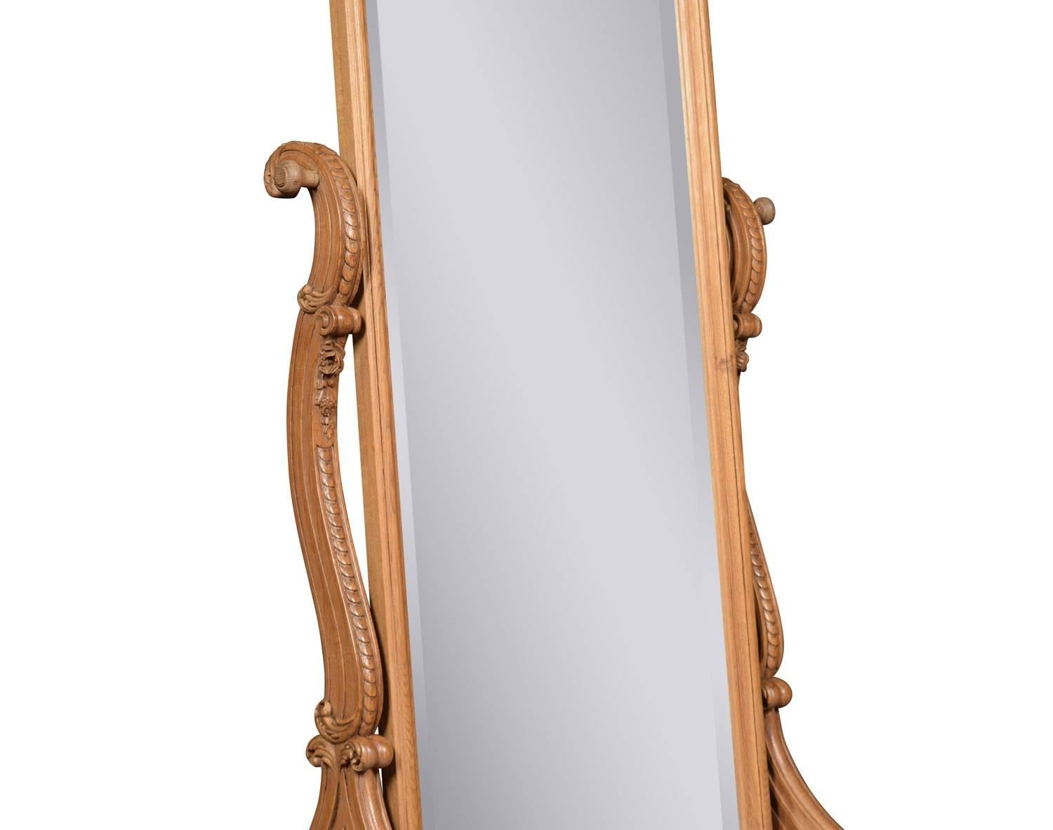French Louis XVI Style Blonde Oak Cheval Mirror
