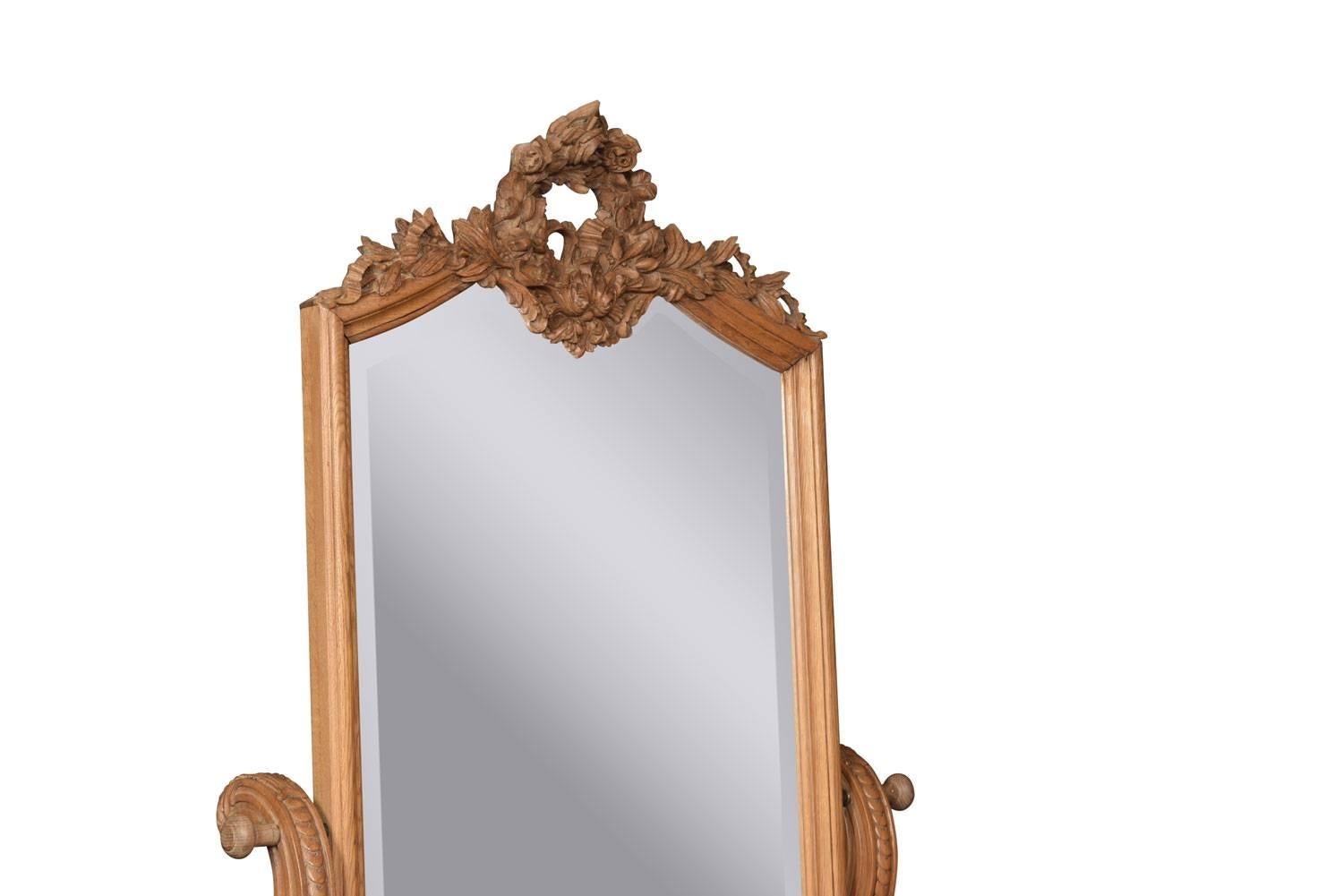 Louis XVI Style Blonde Oak Cheval Mirror In Good Condition In Cheshire, GB