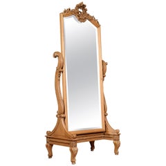 Louis XVI Style Blonde Oak Cheval Mirror