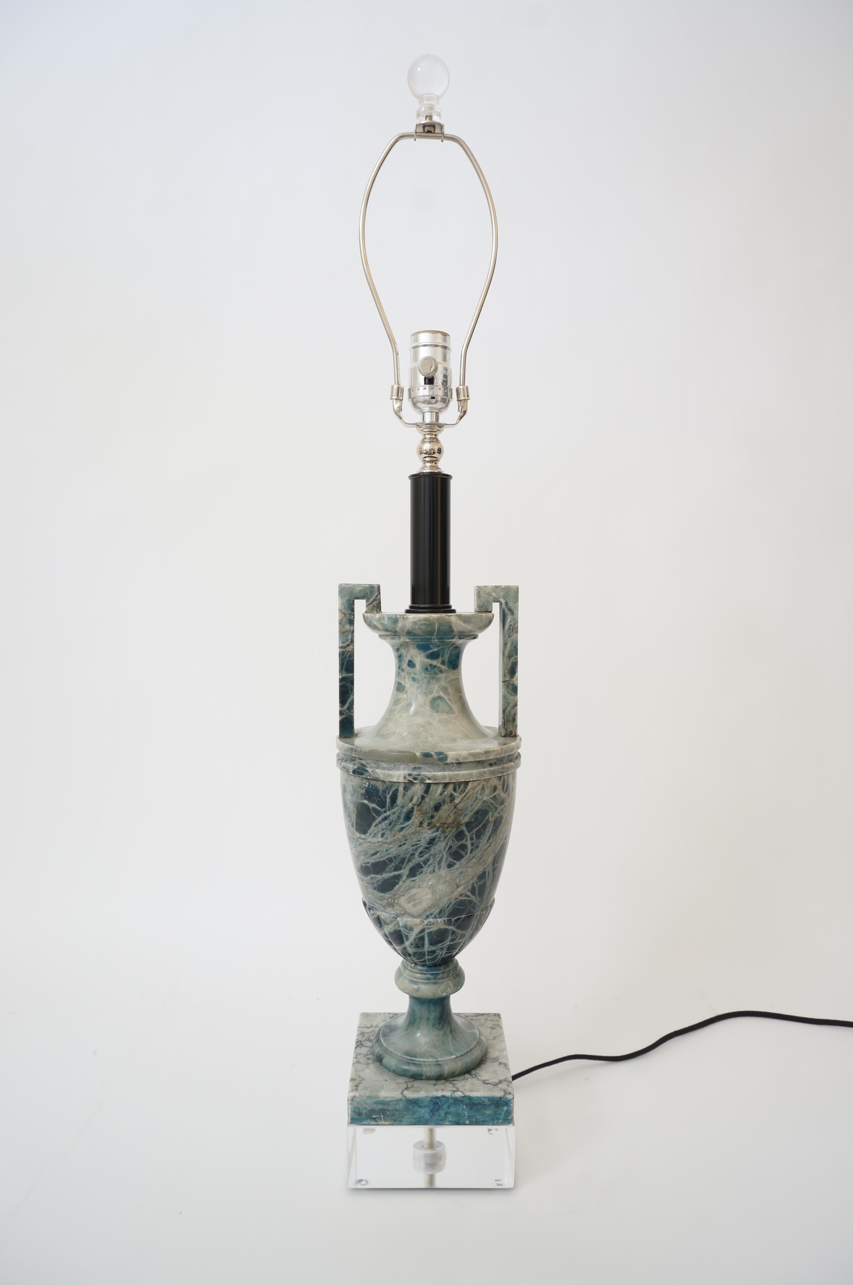 Italian Louis XVI Style Blue/Gray Marble Table Lamp For Sale
