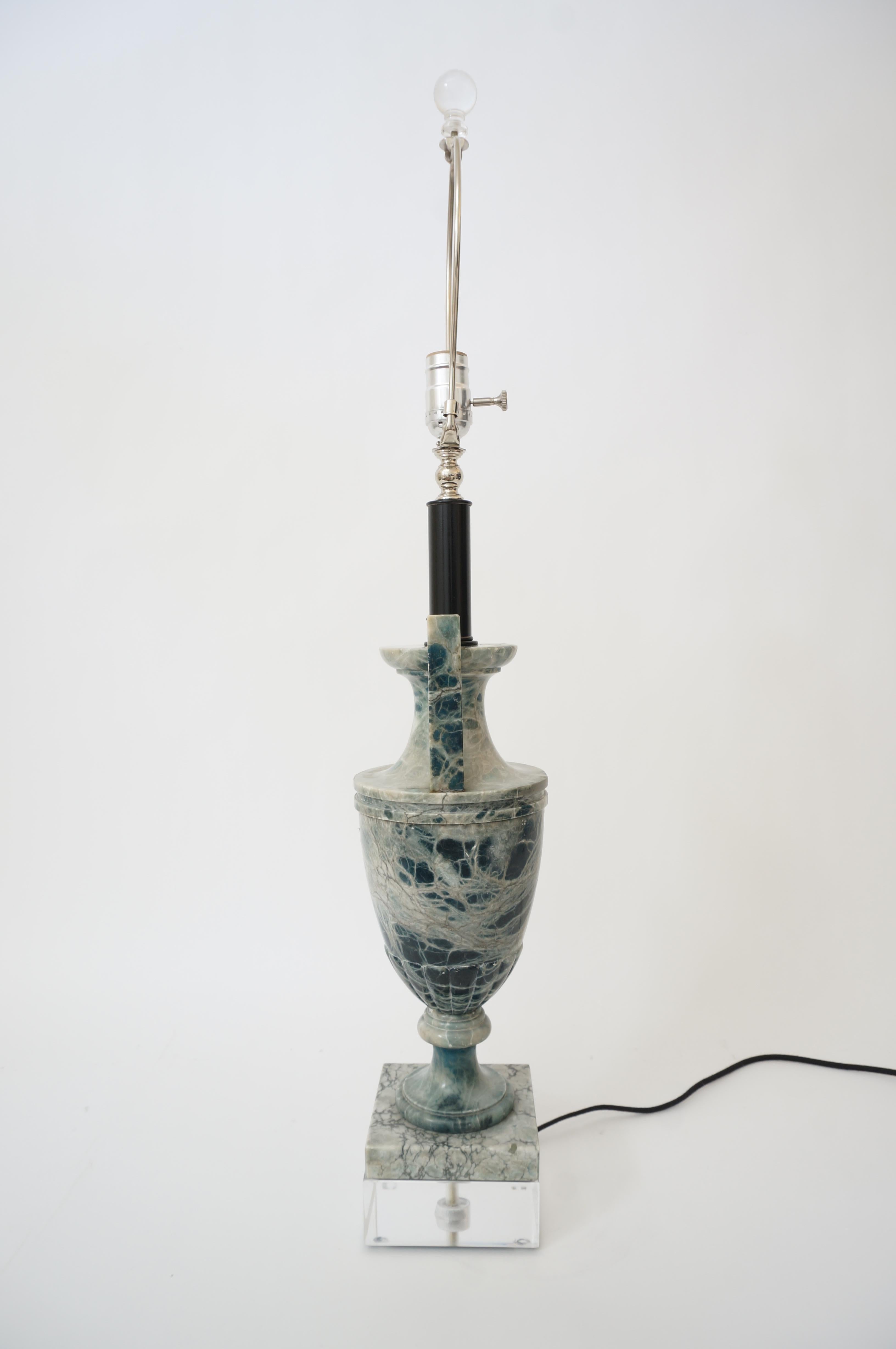 Hand-Crafted Louis XVI Style Blue/Gray Marble Table Lamp For Sale