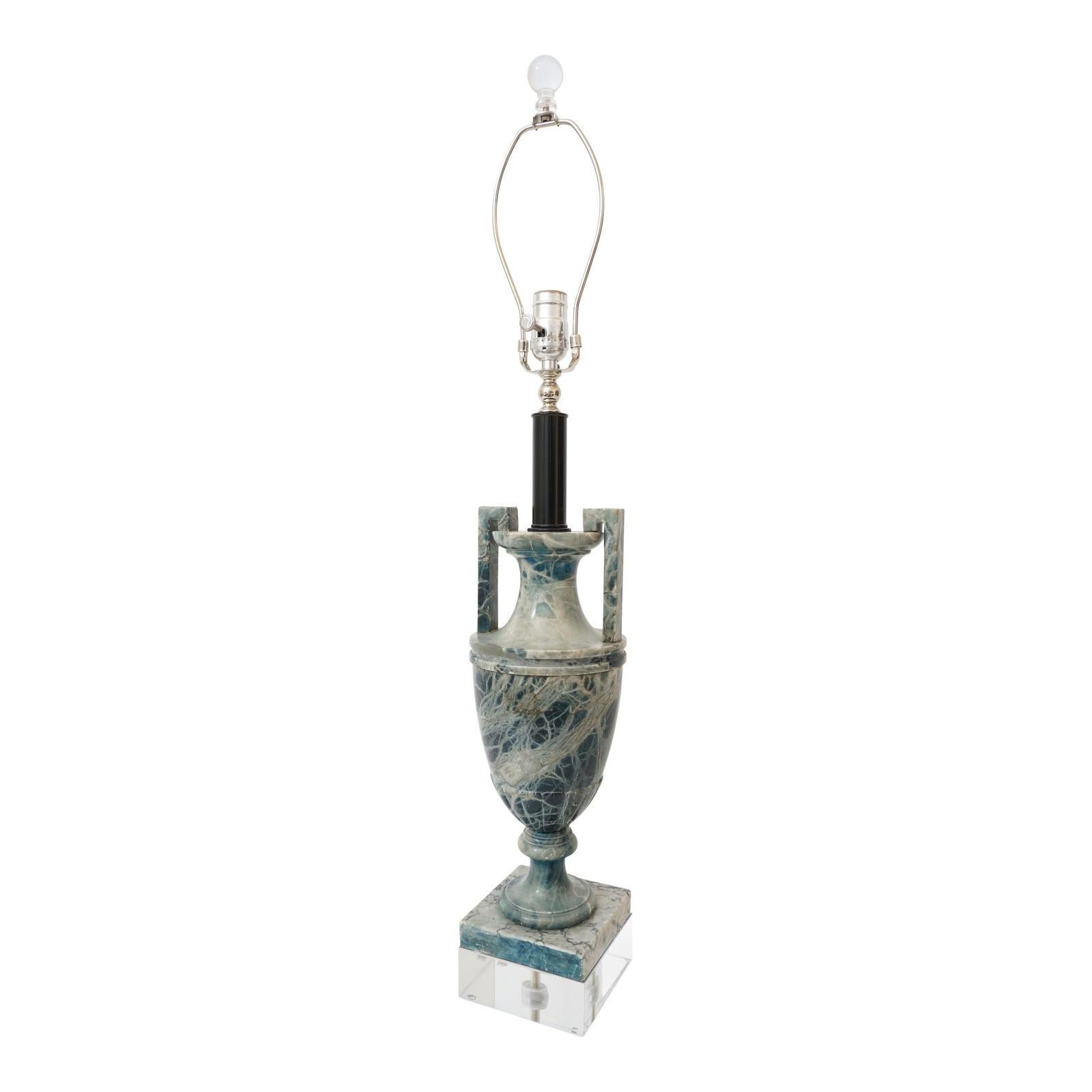 Louis XVI Style Blue/Gray Marble Table Lamp For Sale