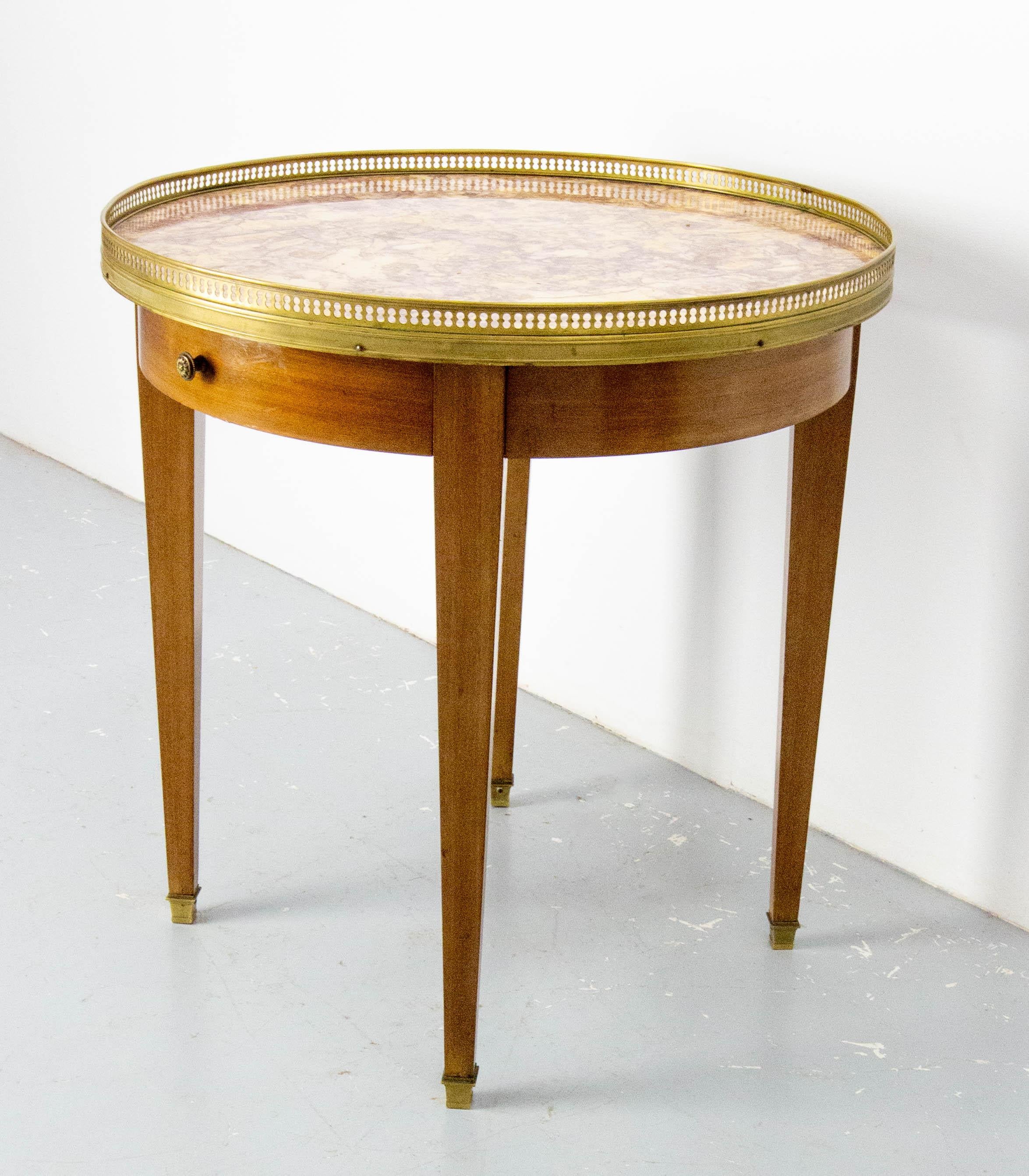 Louis XVI Style Bouillotte Low Table Brass Marble & Iroko French, c. 1960 In Good Condition For Sale In Labrit, Landes