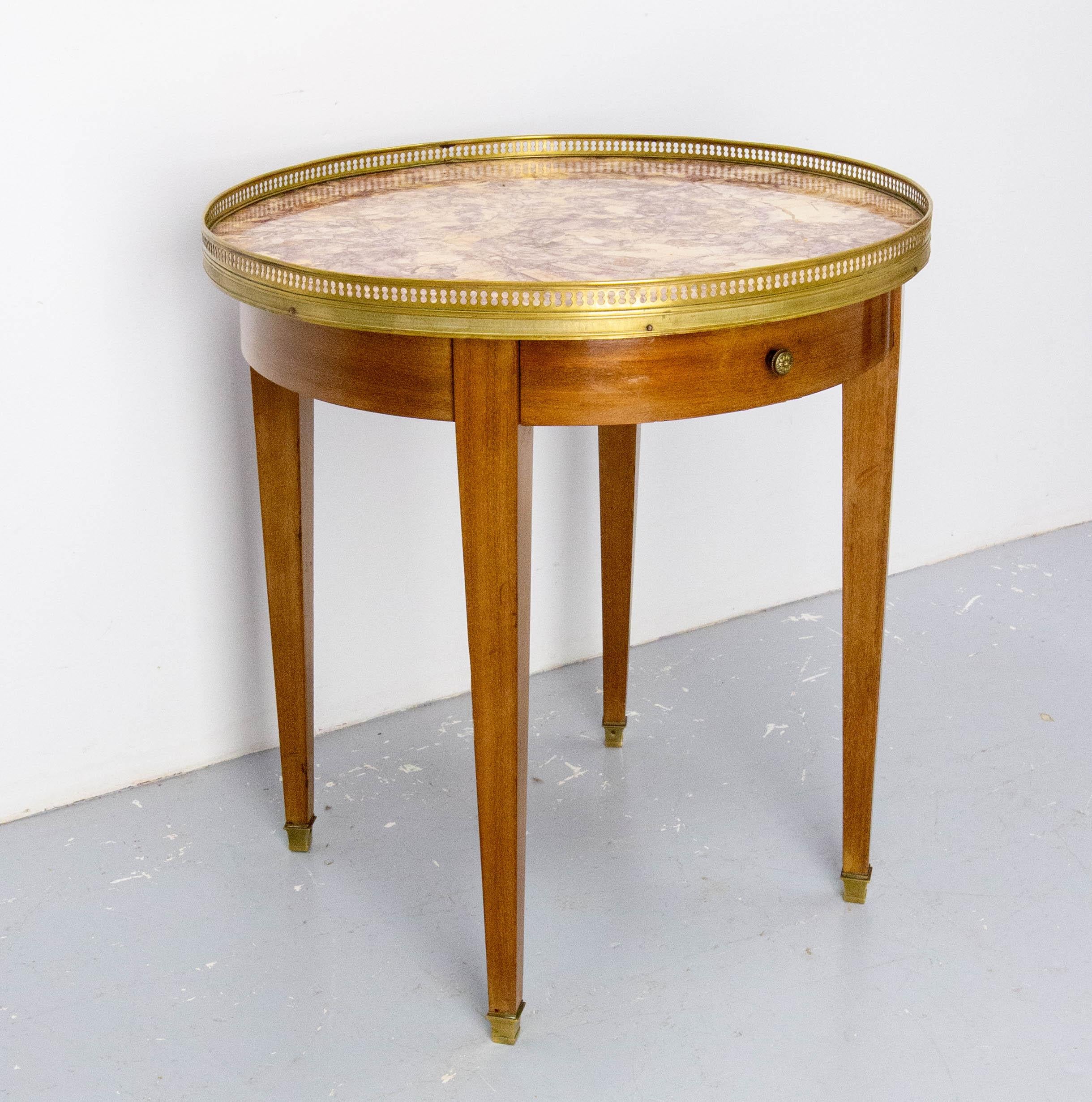 20th Century Louis XVI Style Bouillotte Low Table Brass Marble & Iroko French, c. 1960 For Sale