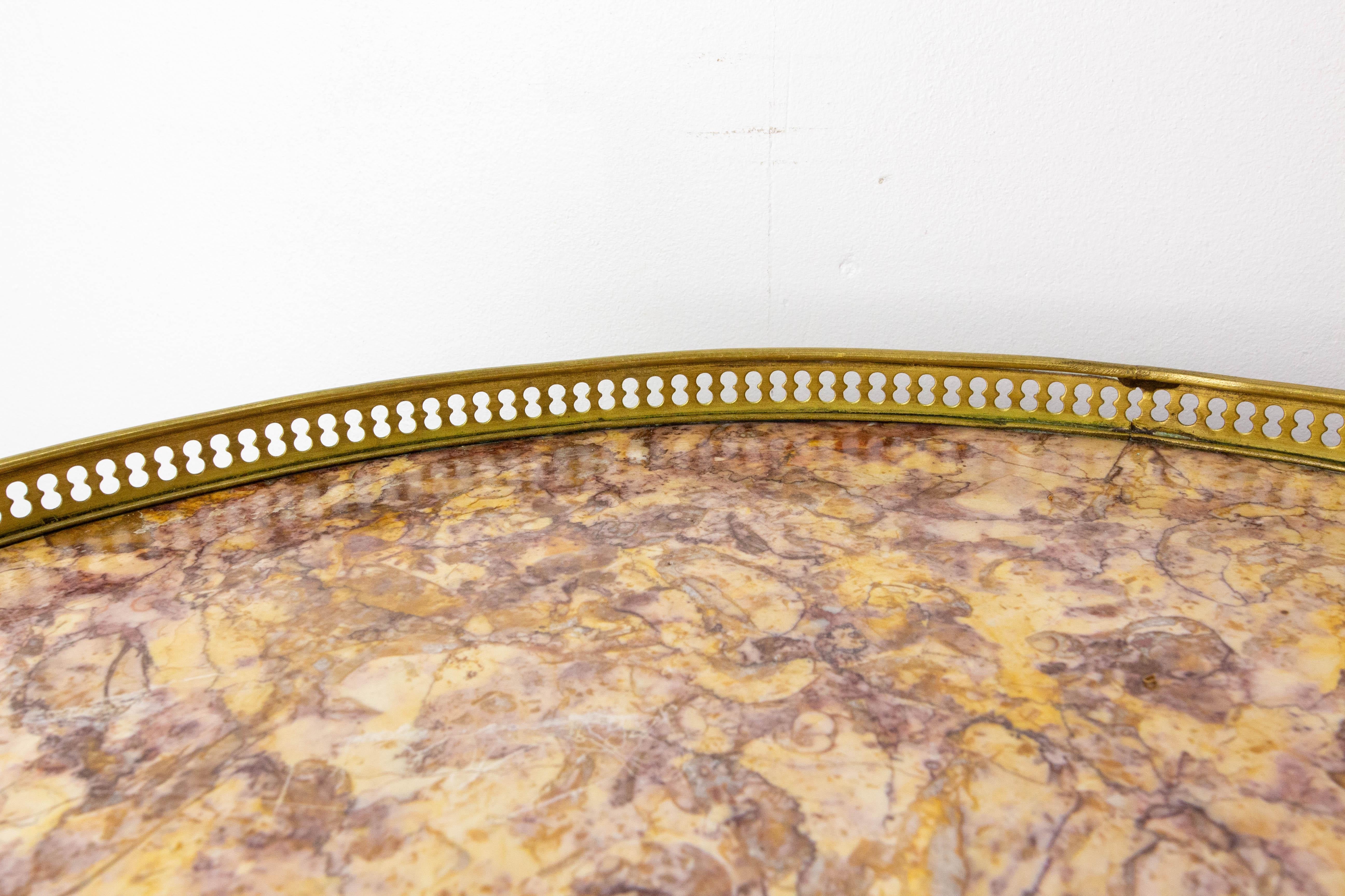 Louis XVI Style Bouillotte Low Table Brass Marble & Iroko French, c. 1960 For Sale 1