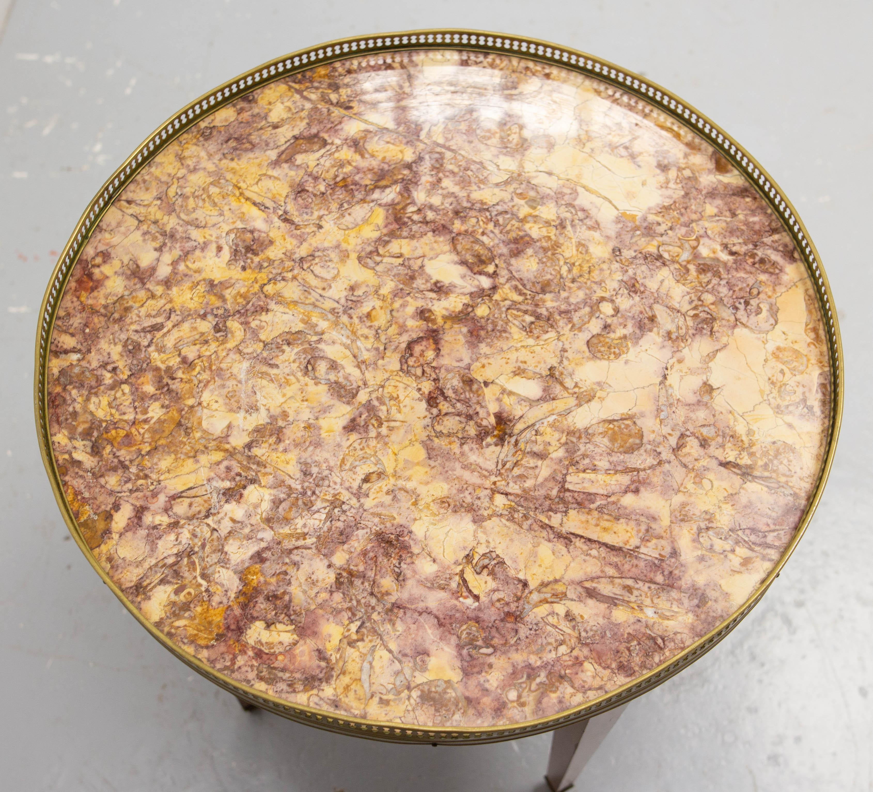Louis XVI Style Bouillotte Low Table Brass Marble & Iroko French, c. 1960 For Sale 4