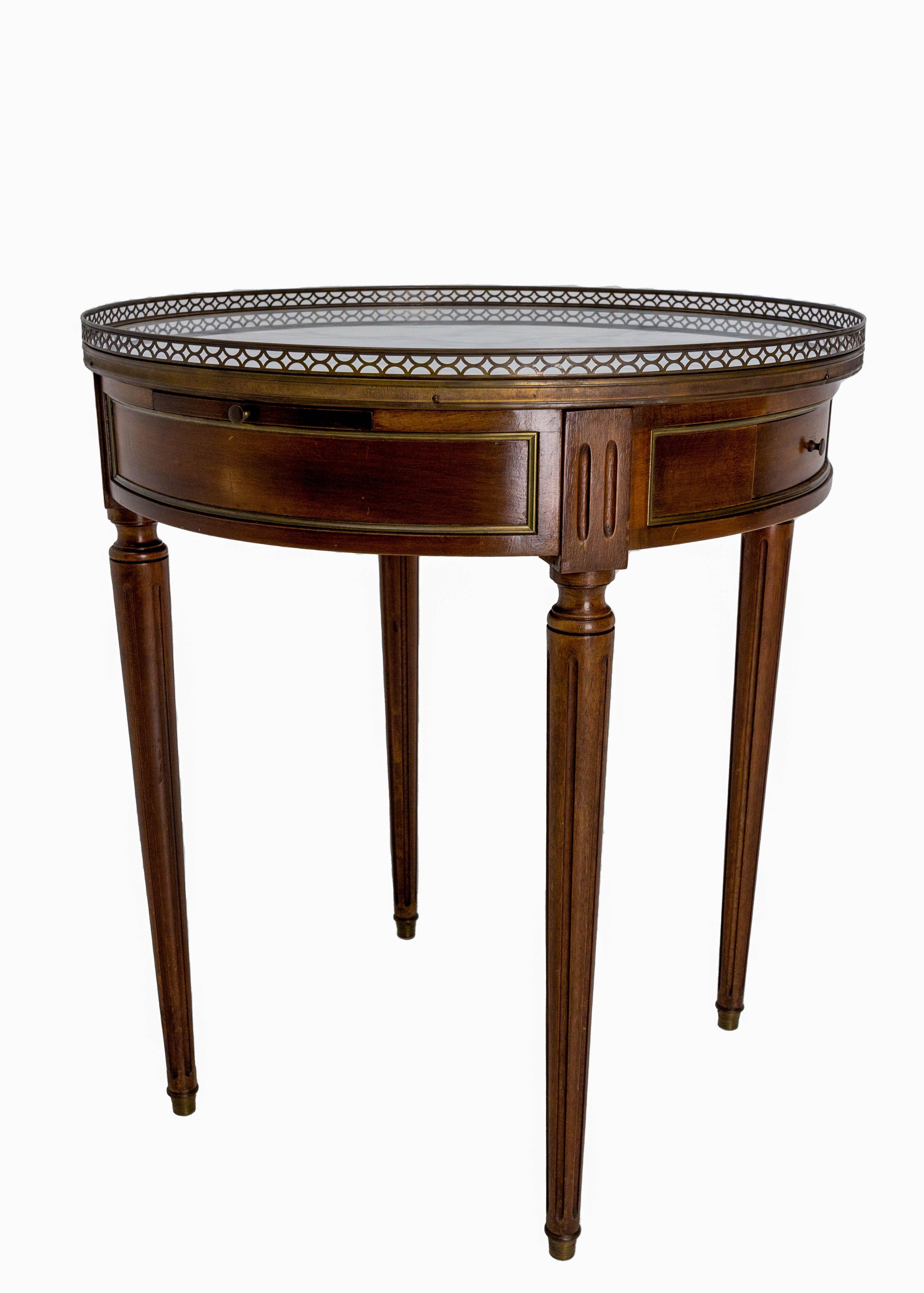 Louis XVI Style Bouillotte Table Brass Marble Leather and Walnut French, c. 1960 In Good Condition In Labrit, Landes