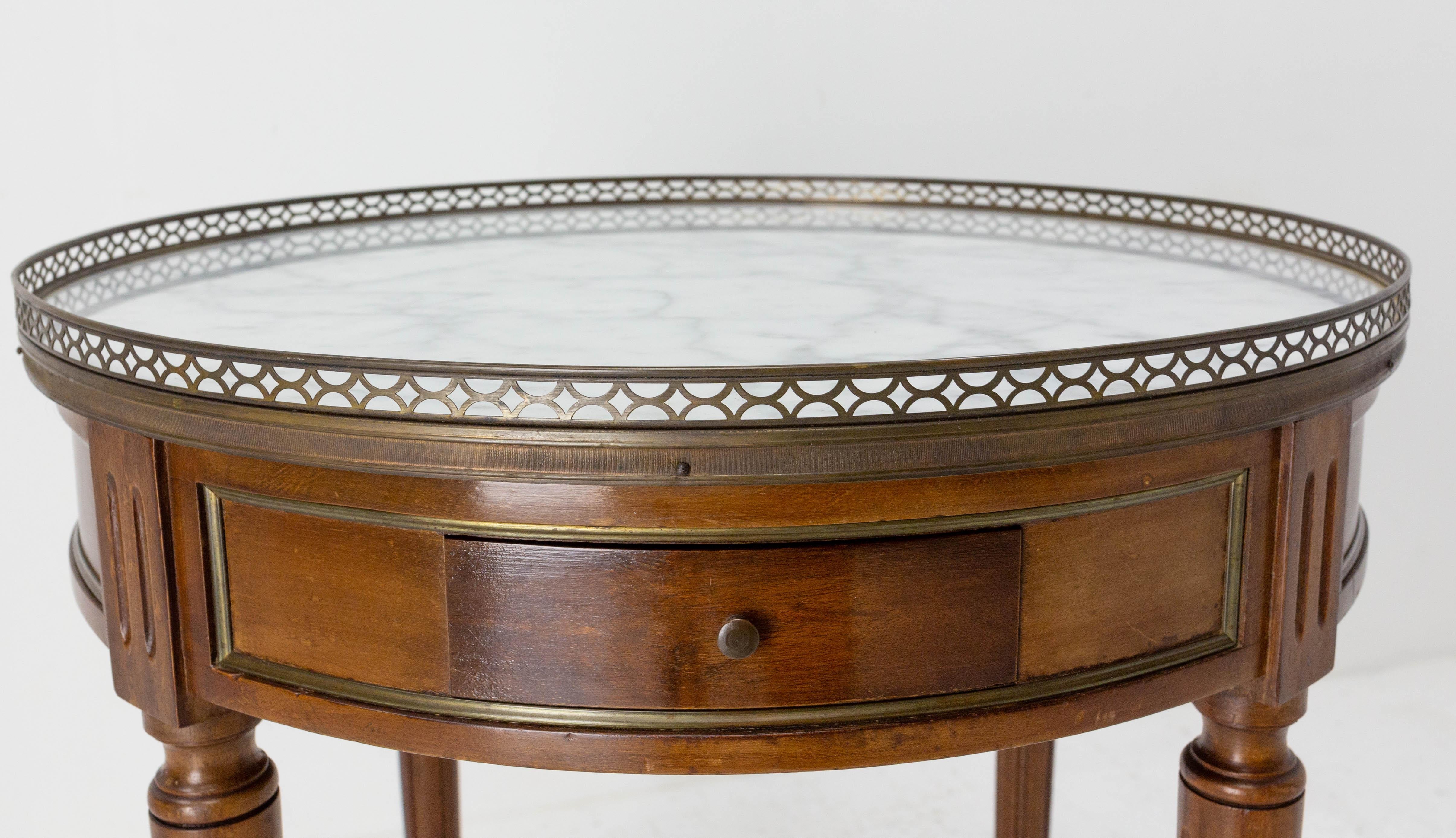 Louis XVI Style Bouillotte Table Brass Marble Leather and Walnut French, c. 1960 3