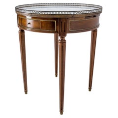 Louis XVI Style Bouillotte Table Brass Marble Leather and Walnut French, c. 1960