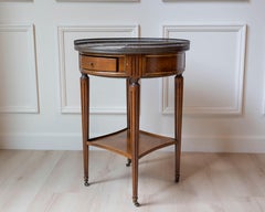 Louis XVI–Style Bouillotte Table in Cherry Wood with Marble Top, France, 20th C