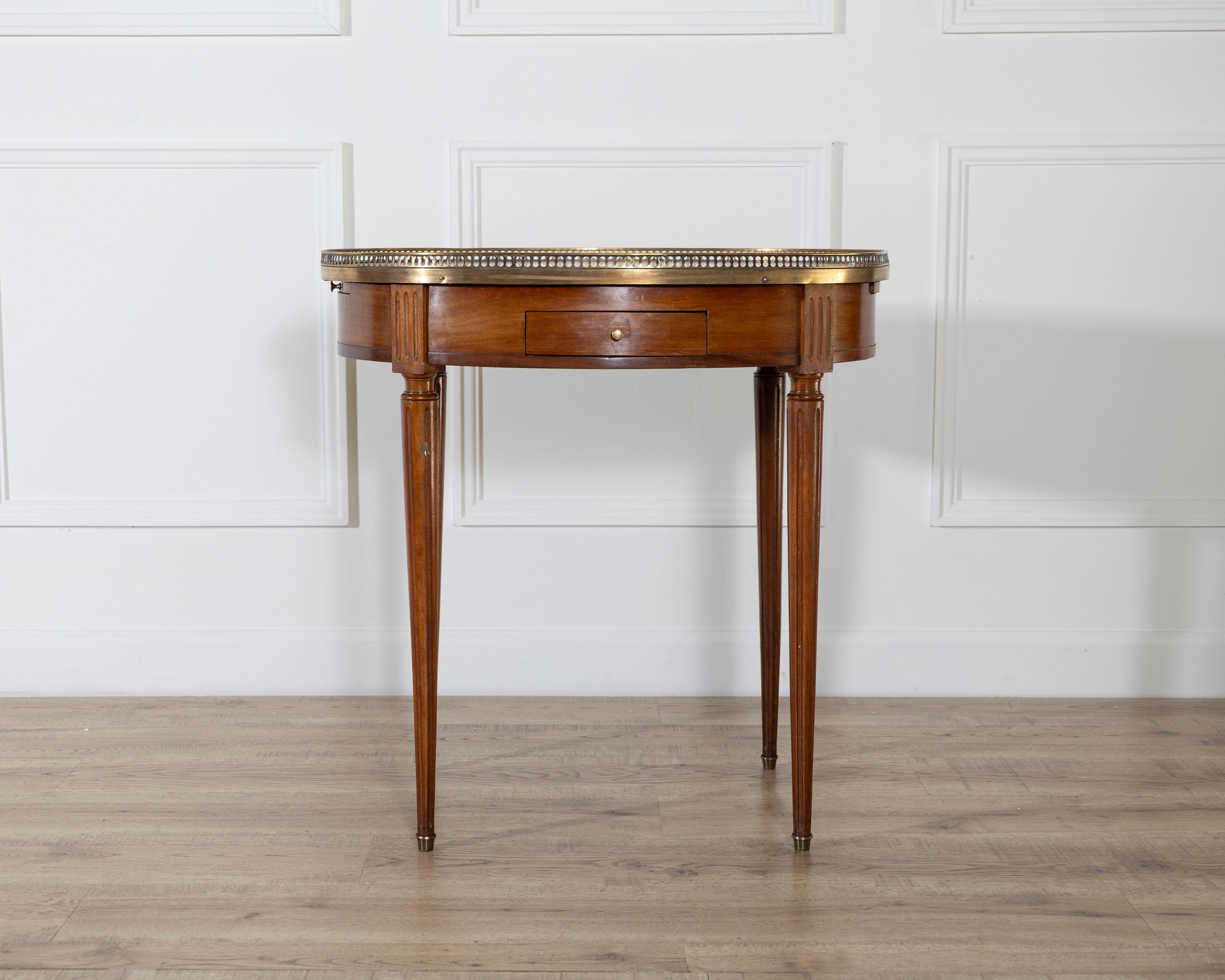 Louis XVI–Style Bouillotte Table with Marble Top and Brass Gallery For Sale 6