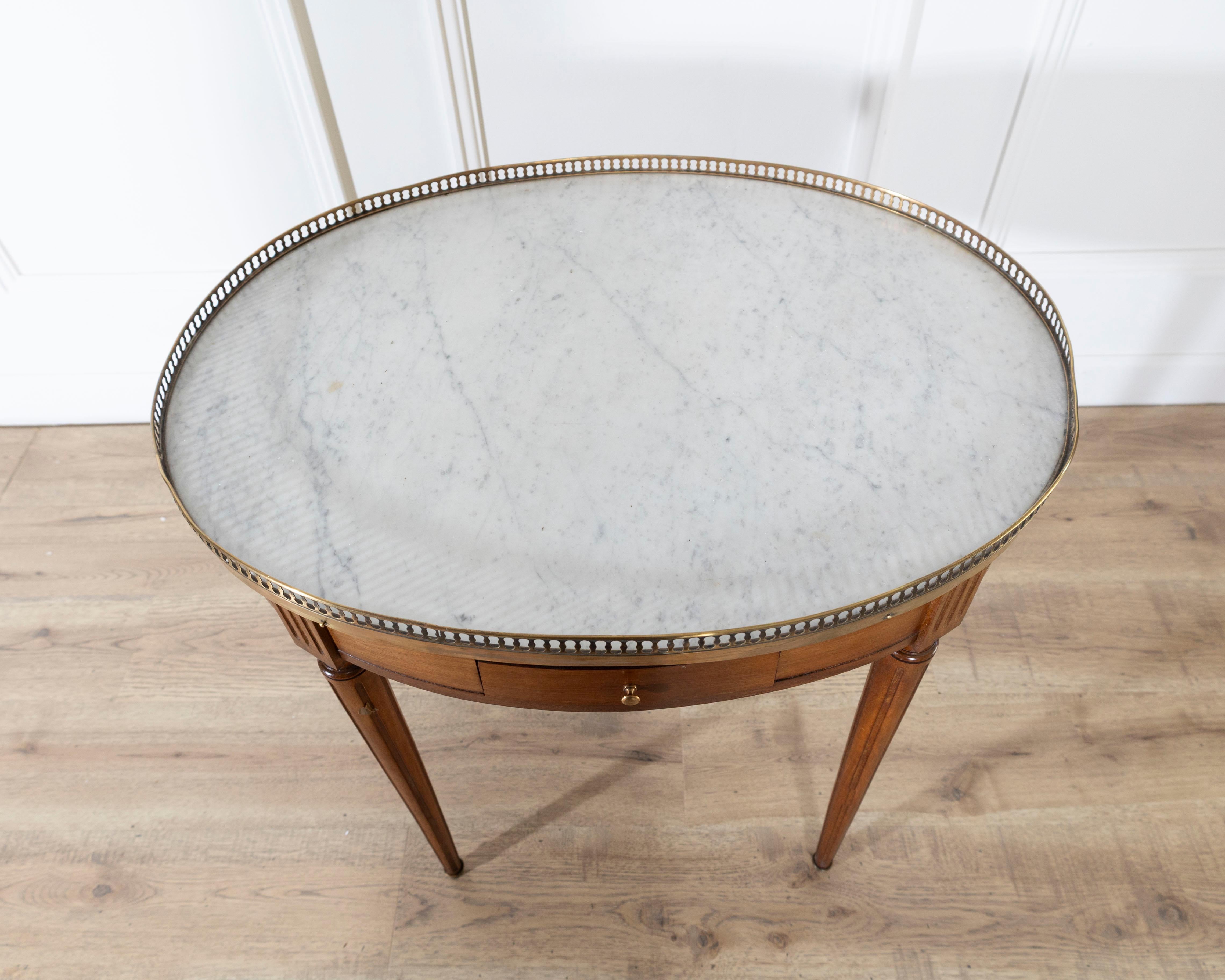 Louis XVI–Style Bouillotte Table with Marble Top and Brass Gallery For Sale 7