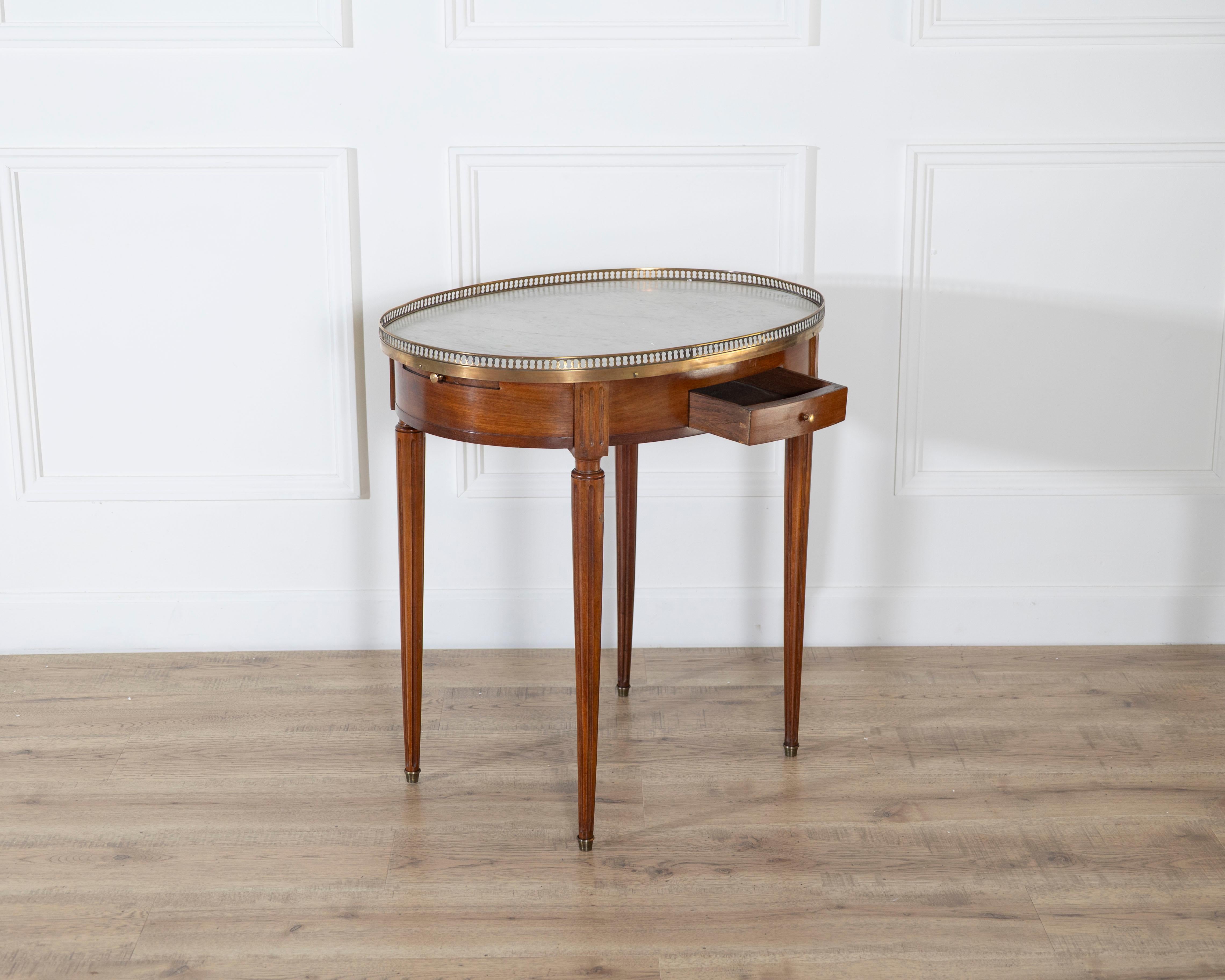 Louis XVI–Style Bouillotte Table with Marble Top and Brass Gallery In Good Condition For Sale In Atlanta, GA